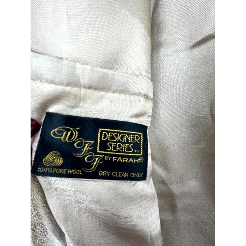 VTG WFF By Farah Sport Coat Mens‎ 42S Beige Wool Tweed Suede Elbow Patch Formal